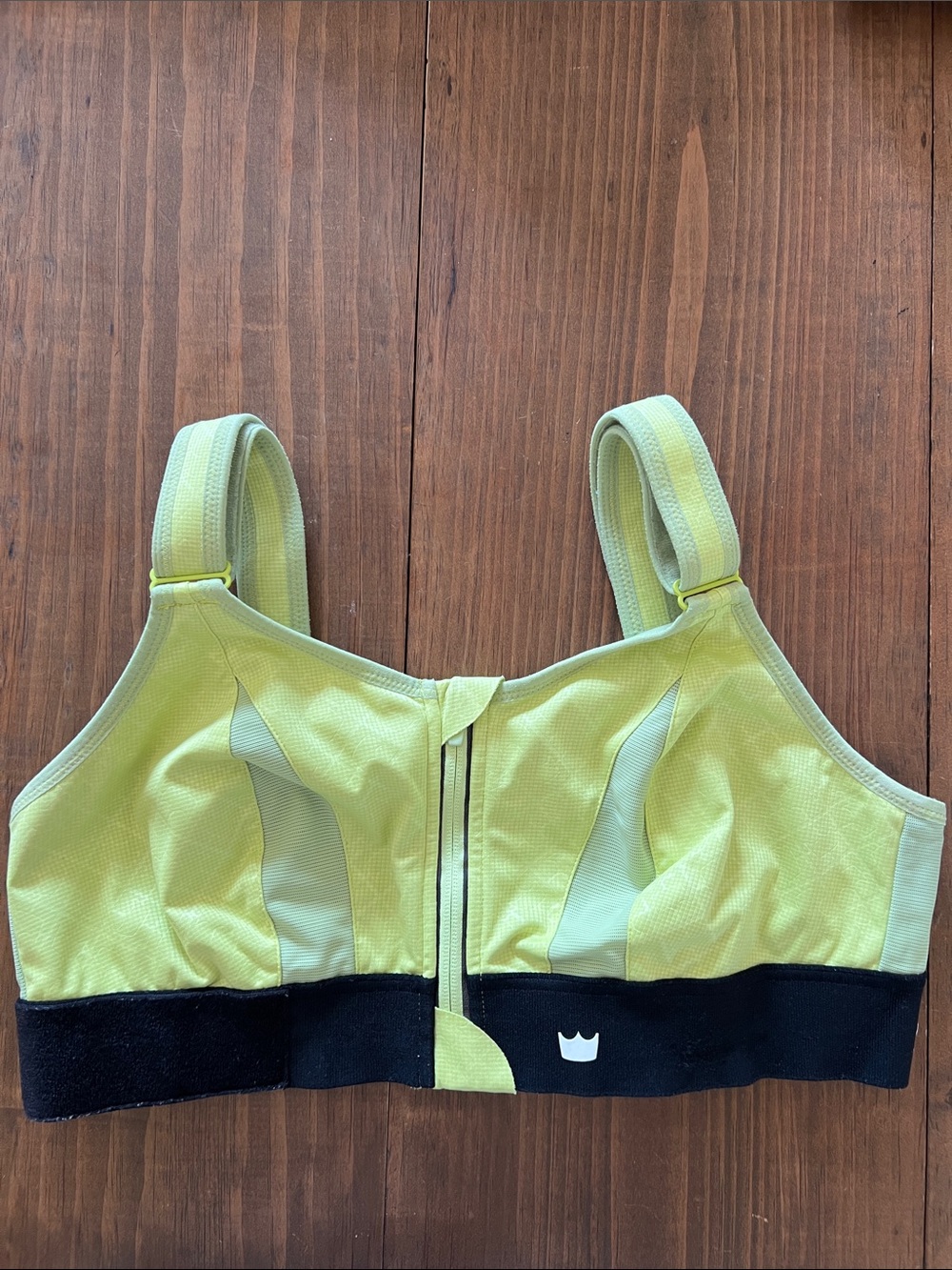 SHEFIT LUXE Front-Zip High Support Sports Bra in Lime Green and Black